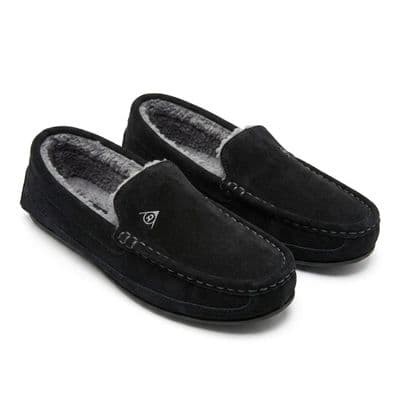 Dunlop Mens Famous 'LEWIS' Moccasin Slippers, Memory Foam In-sock  BLACK