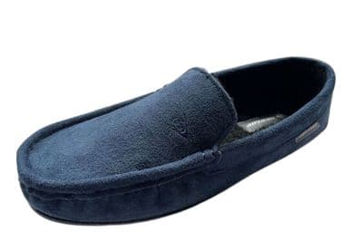 Dunlop Mens Famous 'LEWIS' Moccasin Slippers, Memory Foam In-sock  NAVY