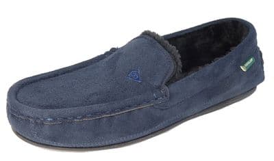 Dunlop Mens Famous 'LEWIS' Moccasin Slippers, Memory Foam In-sock  NAVY