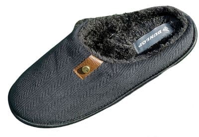DUNLOP MS176 'DAVID' Men's Mule Slippers Thermal lining and Rubber sole BLACK