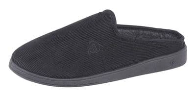 Dunlop 'TED' Men's Ribbed Velour Open-back Slippers BLACK