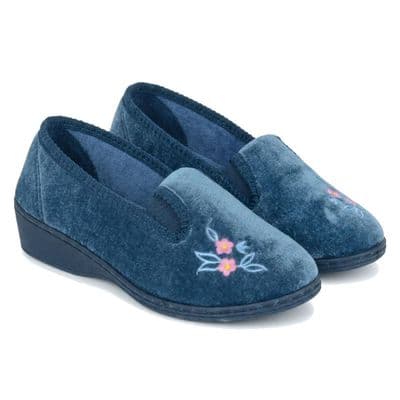GINA Ladies Full Gusset Wedge Heel Slippers  BLUEBERRY