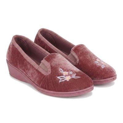 GINA Ladies Full Gusset Wedge Heel Slippers  HEATHER