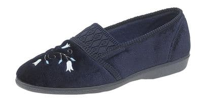 INEZ Ladies  Centre Gusset Machine Washable Slipper NAVY