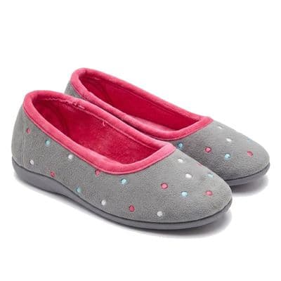 ISLA Ladies  Dotted Ballerina  Slippers with Rubber Sole  GREY/FUCHSIA