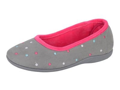 ISLA Ladies  Dotted Ballerina  Slippers with Rubber Sole  GREY/FUCHSIA