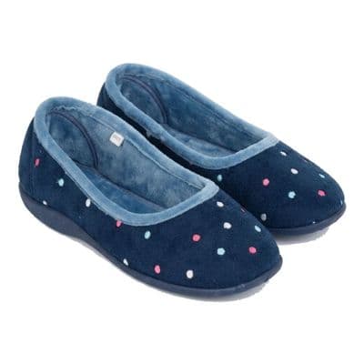 ISLA Ladies  Dotted Ballerina  Slippers with Rubber Sole  NAVY/TURQUOISE