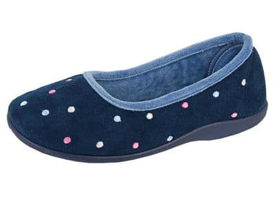 ISLA Ladies  Dotted Ballerina  Slippers with Rubber Sole  NAVY/TURQUOISE