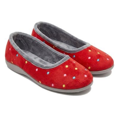 ISLA Ladies  Dotted Ballerina  Slippers with Rubber Sole  RED/GREY
