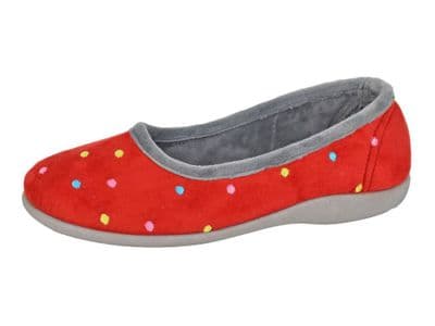 ISLA Ladies  Dotted Ballerina  Slippers with Rubber Sole  RED/GREY
