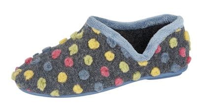 JADE Ladies Dotted Knitted Textile Full Slippers BLUE