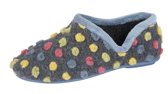 JADE Ladies Dotted Knitted Textile Full Slippers BLUE