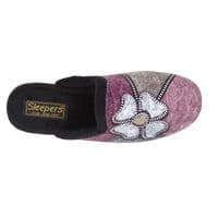 KIMBERLY' Ladies  Flower Trim Wedge Heel Mule  Slippers  BLACK MULTI