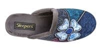 KIMBERLY' Ladies  Flower Trim Wedge Heel Mule  Slippers  GREY MULTI