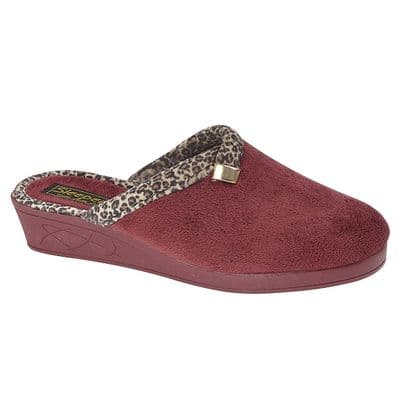 L709 Ladies 'JACKIE'  Velour Wedge Heel Mule  Slippers  BURGUNDY