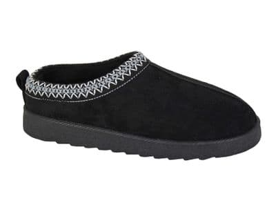 Ladies 'DANA' Microsuede Embroidered Cuff Mule  BLACK