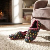 Ladies 'JADE' Dotted Knitted Textile Full Slippers  FUCHSIA