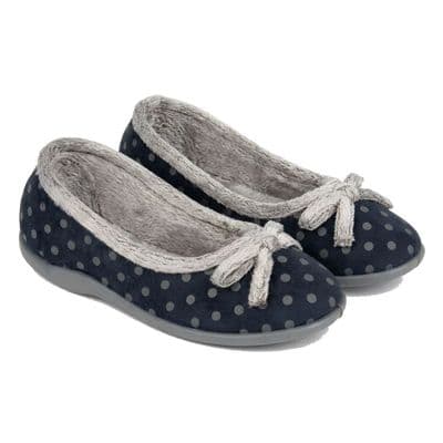 LOUISE Ladies  Dotted Ballerina  Slippers with TPR Sole  NAVY