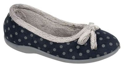LOUISE Ladies  Dotted Ballerina  Slippers with TPR Sole  NAVY