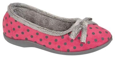 LOUISE Ladies  Dotted Ballerina  Slippers with TPR Sole  PINK