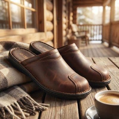 M024 Men's Leather Stitch down Clog Mule BROWN
