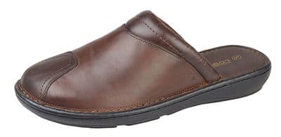 M024 Men's Leather Stitch down Clog Mule BROWN
