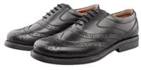M963 Men's Leather Brogue Formal Shoes, Wider Fitting, BLACK