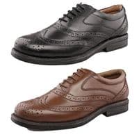 M963 Men's Leather Brogue Formal Shoes, Wider Fitting, BROWN