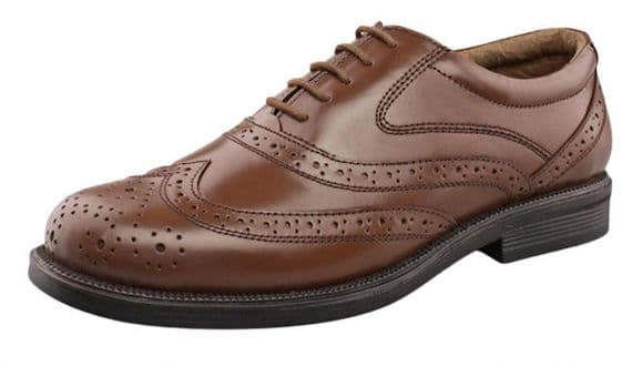 M963 Men's Leather Brogue Formal Shoes, Wider Fitting, BROWN