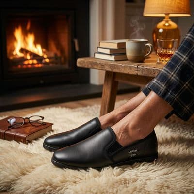 Men's HADLEY Softie Leather Slippers with Rubber Sole BLACK