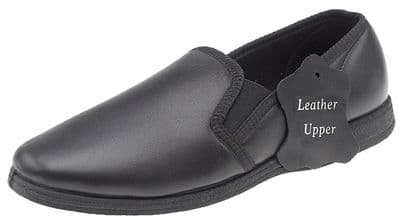 Men's HADLEY Softie Leather Slippers with Rubber Sole BLACK