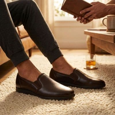Men's HADLEY Softie Leather Slippers with Rubber Sole BROWN