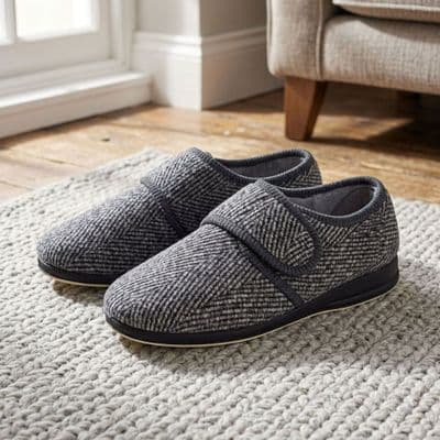Men's 'WILLIAM' WiderFitting Washable Slippers Memory Foam and Sock Rubber Sole BROWN (1)