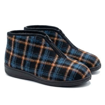 Mens  'TRAVIS' Zip Bootee Slippers with Thermal Lining NAVY
