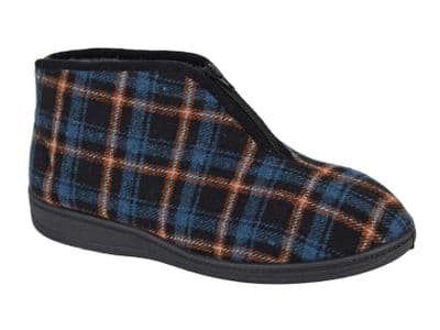 Mens  'TRAVIS' Zip Bootee Slippers with Thermal Lining NAVY