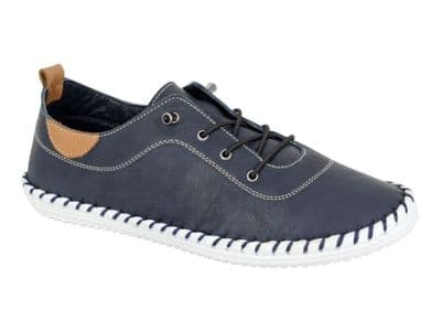 Mod Comfys L662 Womens Softie Leather Elastic Lace Shoe  NAVY BLUE