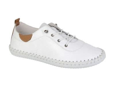 Mod Comfys L662 Womens Softie Leather Elastic Lace Shoe WHITE