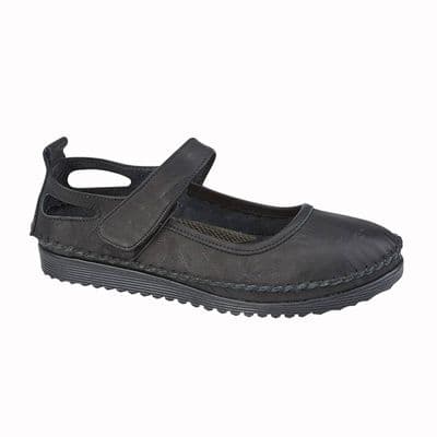 Mod Comfys L948 Womens Softie LeatherbTouch Fasten Casual BLACK