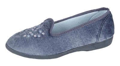 Nieta Ladies Embroidered Slippers  Machine Washable BLUEBERRY