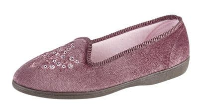 Nieta Ladies Embroidered Slippers  Machine Washable HEATHER