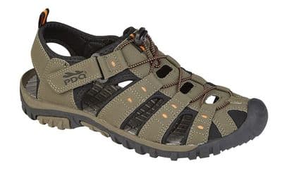 PDQ Mens Touch Fastening Trail Sandals DARK TAUPE/Orange