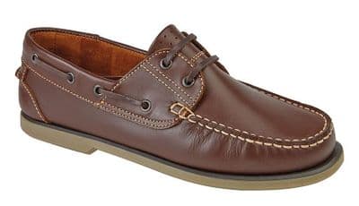R-Dek, Mens Leather Deck Boat Shoes BROWN