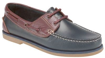R-Dek, Mens Leather Deck Boat Shoes NAVY/BROWN