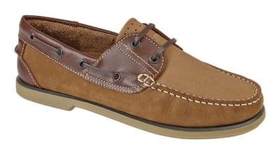 R-Dek, Mens Leather/Nubuck Deck Boat Shoes BROWN/TAN