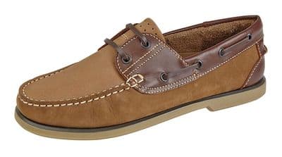 R-Dek, Mens Leather/Nubuck Deck Boat Shoes BROWN/TAN