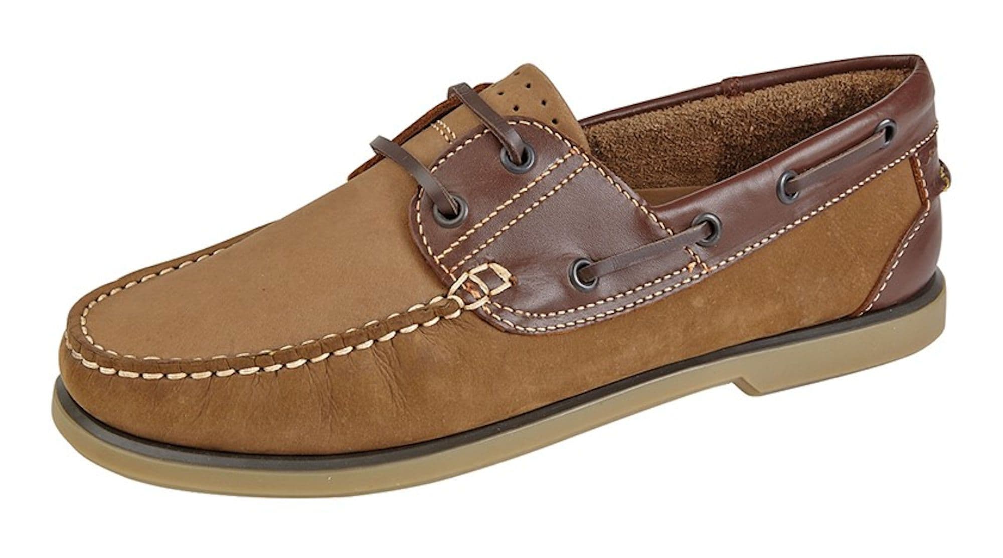 R-Dek Mens Leather/Nubuck Deck Boat Shoes BROWN/TAN