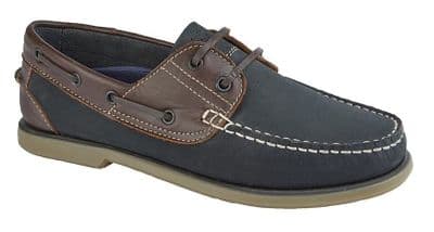 R-Dek, Mens Nubuck Deck Boat Shoes NAVY/BROWN