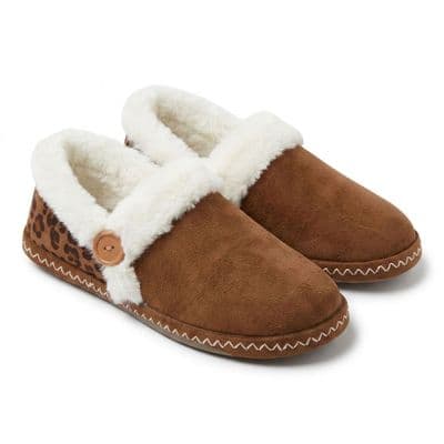 RACHEL Ladies Faux Fur Cuff Microfibre Slippers DARK TAN