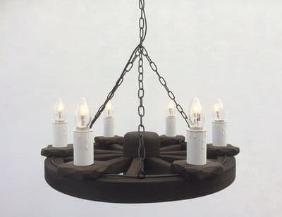 6-Light Rustic Wooden Cartwheel Pendant Ceiling Light