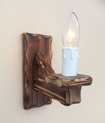Hand Made Burnt Wood  1-Light Wall Light